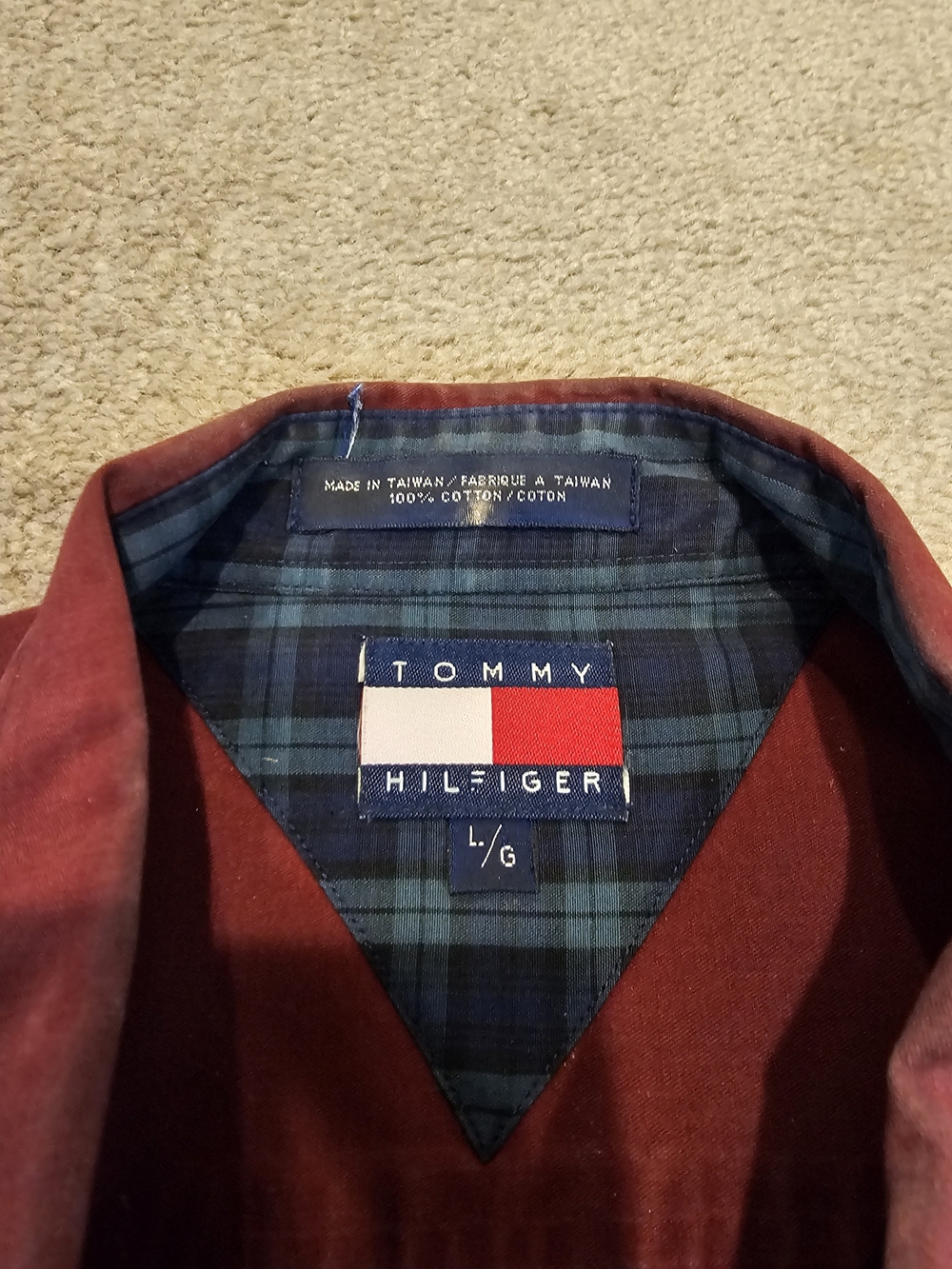 Tommy Hilfiger Burgundy Shirt with Navy Plaid Lining